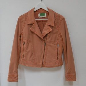 Anthropologie moto jacket, salmon, super soft, Medium petite